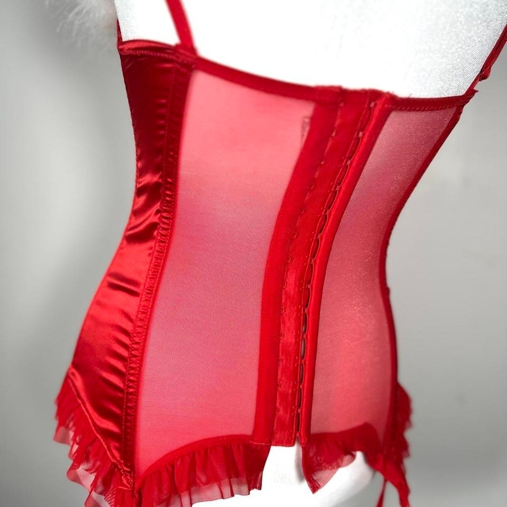 La Senza Red Sexy Corset, Faux Fur, Garter Straps, Size XS - Picture 6 of 8